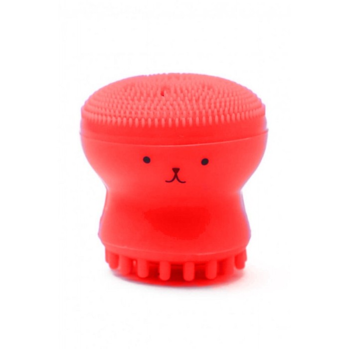 Set Bonita cu buretel cosmetic in forma de para si dispozitiv de curatare faciala, din silicon, rosu/roz [6]