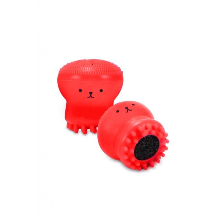 Set Bonita cu buretel cosmetic in forma de para si dispozitiv de curatare faciala, din silicon, rosu/roz pudra [4]
