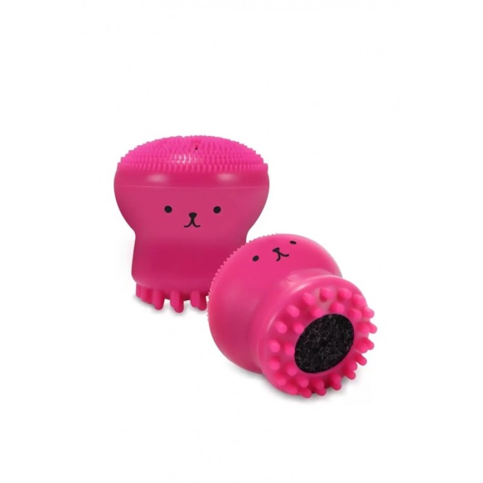 Set Bonita cu buretel cosmetic in forma de para si dispozitiv de curatare faciala, din silicon, roz/albastru [2]