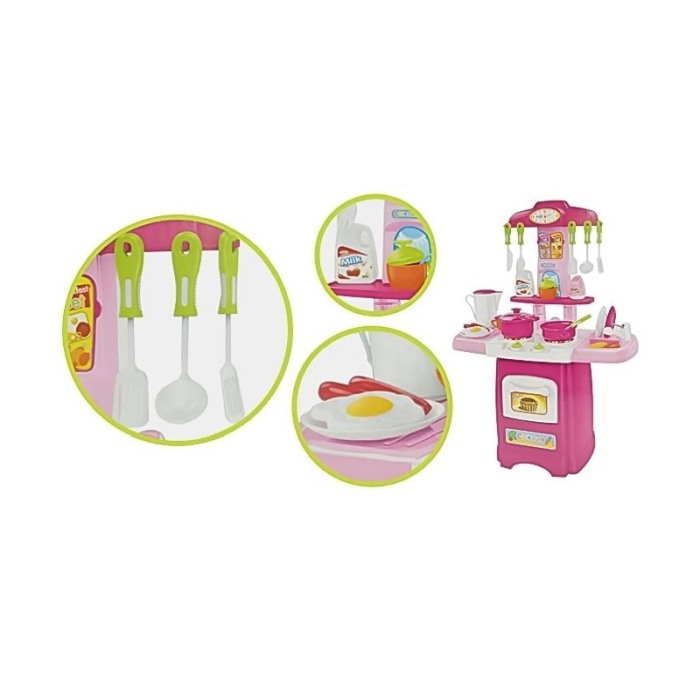 Set Bucatarie pentru copii, cu Lumini si sunete interactive, aragaz, cuptor, chiuveta si accesorii pentru gatit , 62 cm, roz, Do [4]