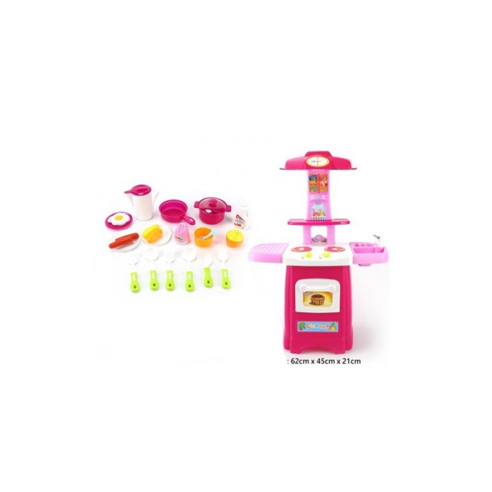 Set Bucatarie pentru copii, cu Lumini si sunete interactive, aragaz, cuptor, chiuveta si accesorii pentru gatit , 62 cm, roz, Do [5]