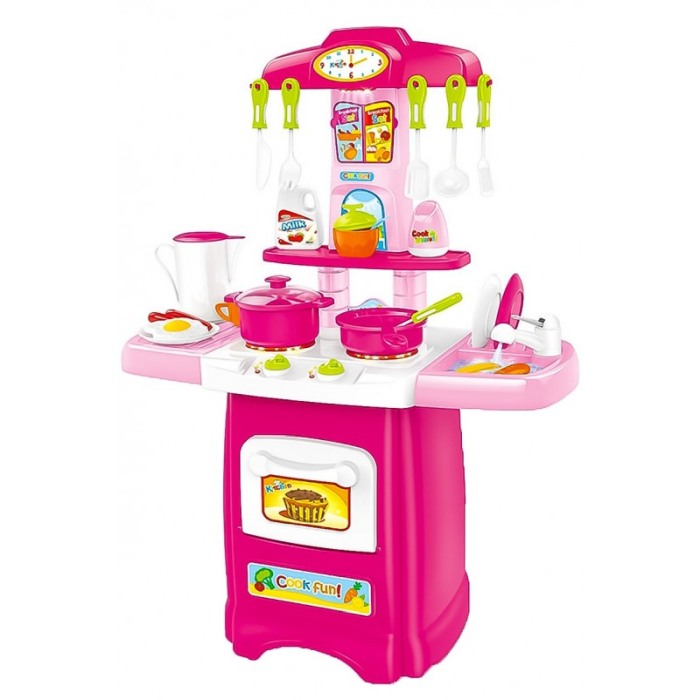 Set Bucatarie pentru copii, cu Lumini si sunete interactive, aragaz, cuptor, chiuveta si accesorii pentru gatit , 62 cm, roz, Do [1]
