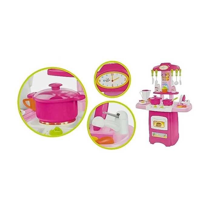 Set Bucatarie pentru copii, cu Lumini si sunete interactive, aragaz, cuptor, chiuveta si accesorii pentru gatit , 62 cm, roz, Do [3]