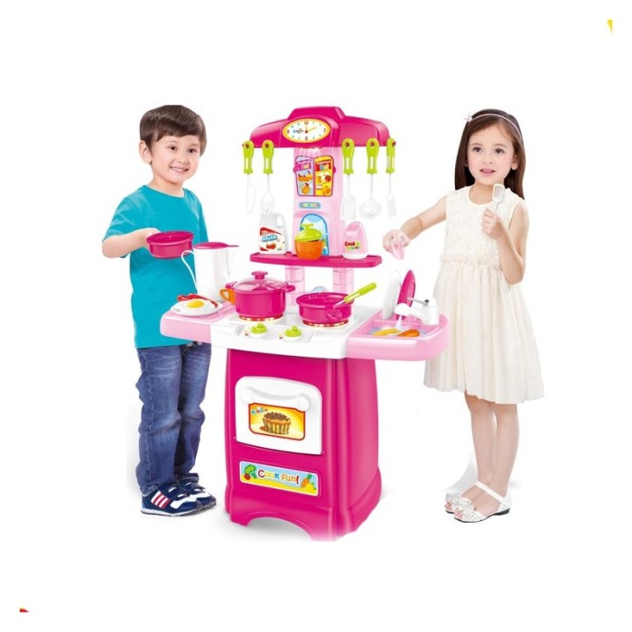 Set Bucatarie pentru copii, cu Lumini si sunete interactive, aragaz, cuptor, chiuveta si accesorii pentru gatit , 62 cm, roz, Do [2]