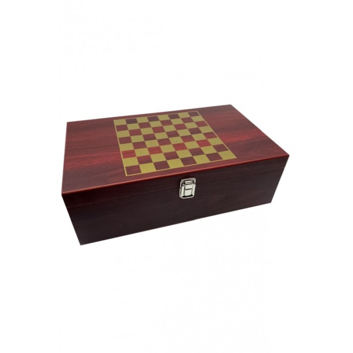Set Cadou elegant SmartGift  cutie pentru sticla de vin si accesorii vin, cu tabla si piese de sah incluse , culoare cires, Doty [4]