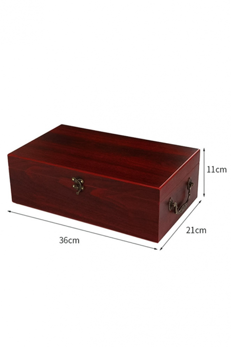 Set cadou elegant Wine Lover’s Gift Box Doty®, cutie din lemn rosu cires pentru 2 sticle de vin, tirbuson, inel, picurator cu dop inclus si taietor de sigiliu, interior satin, incuietoare metalica, 36 [5]