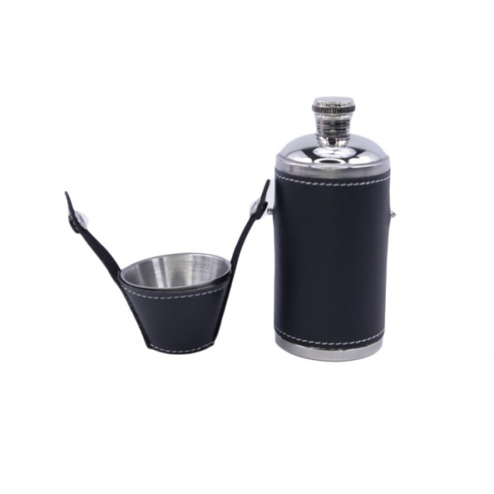 Set cadou mini plosca outdoor din metal, 2 pahare shot, husa piele ecologica neagra, util, 100 ml, doty [4]