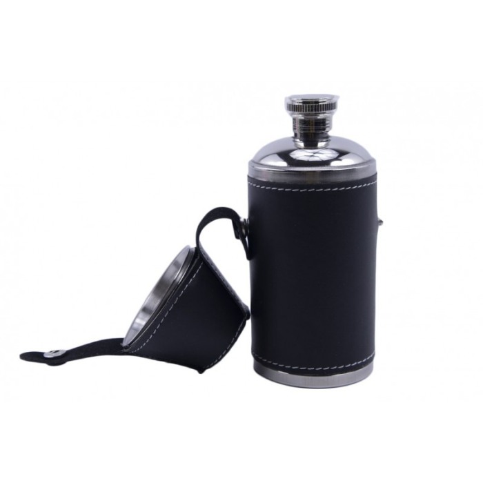 Set cadou mini plosca outdoor din metal, 2 pahare shot, husa piele ecologica neagra, util, 100 ml, doty [5]