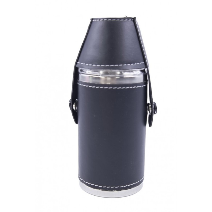 Set cadou mini plosca outdoor din metal, 2 pahare shot, husa piele ecologica neagra, util, 100 ml, doty [2]