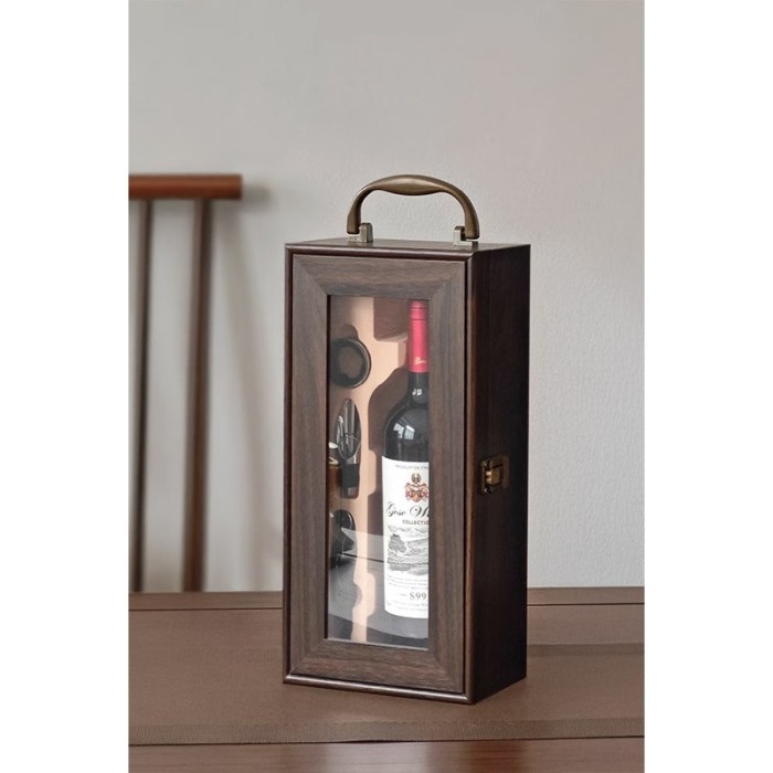 Set cadou pentru barbati luxury BachusDoze Doty®, pentru sticla de vin, din lemn, accesorii incluse, maro inchis [1]