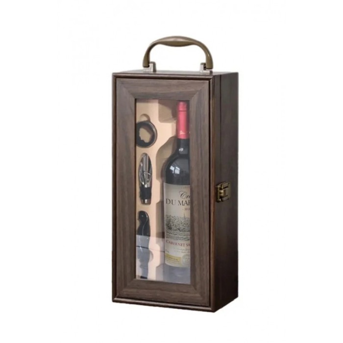 Set cadou pentru barbati luxury BachusDoze Doty®, pentru sticla de vin, din lemn, accesorii incluse, maro inchis [2]