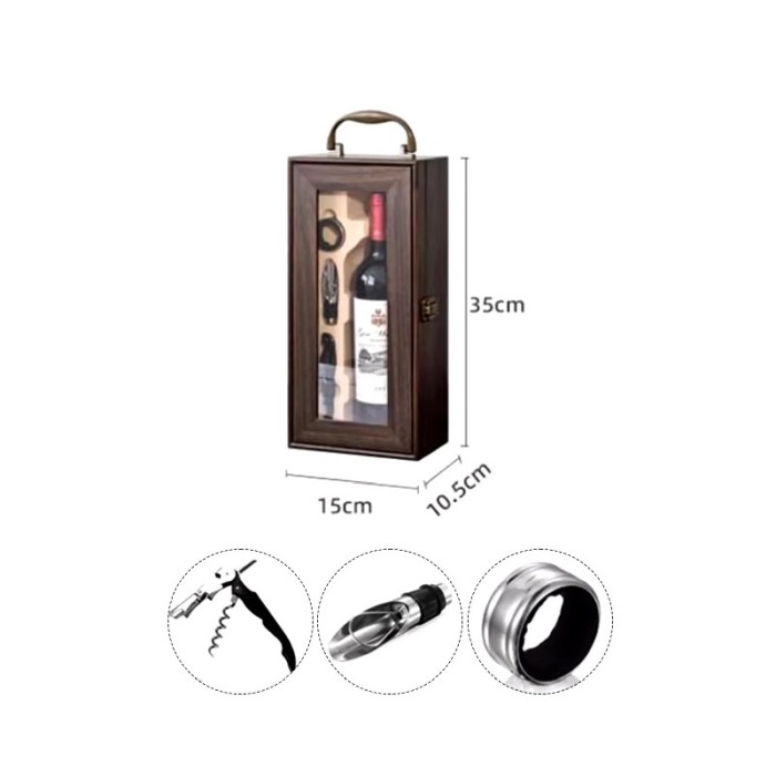 Set cadou pentru barbati luxury BachusDoze Doty®, pentru sticla de vin, din lemn, accesorii incluse, maro inchis [3]