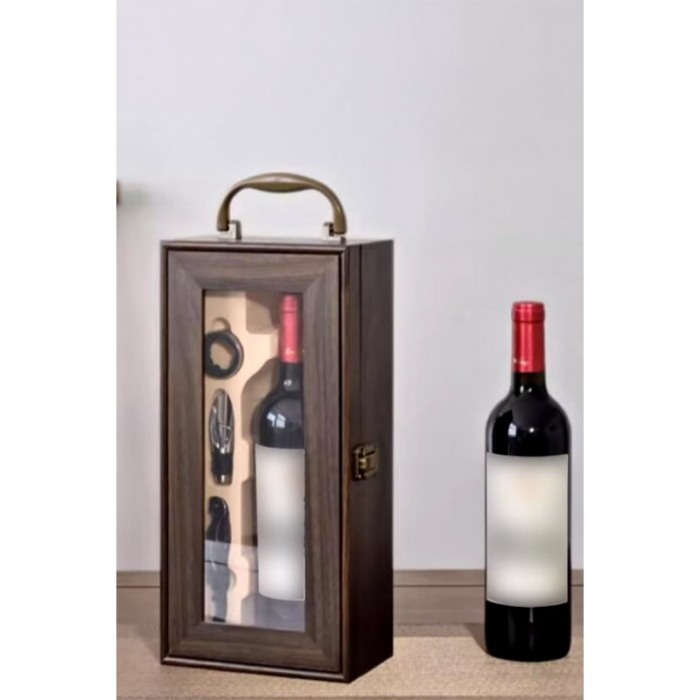 Set cadou pentru barbati luxury BachusDoze Doty®, pentru sticla de vin, din lemn, accesorii incluse, maro inchis [4]