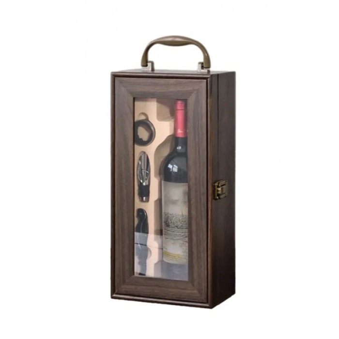 Set cadou pentru barbati luxury BachusDoze Doty®, pentru sticla de vin, din lemn, accesorii incluse, maro inchis [5]