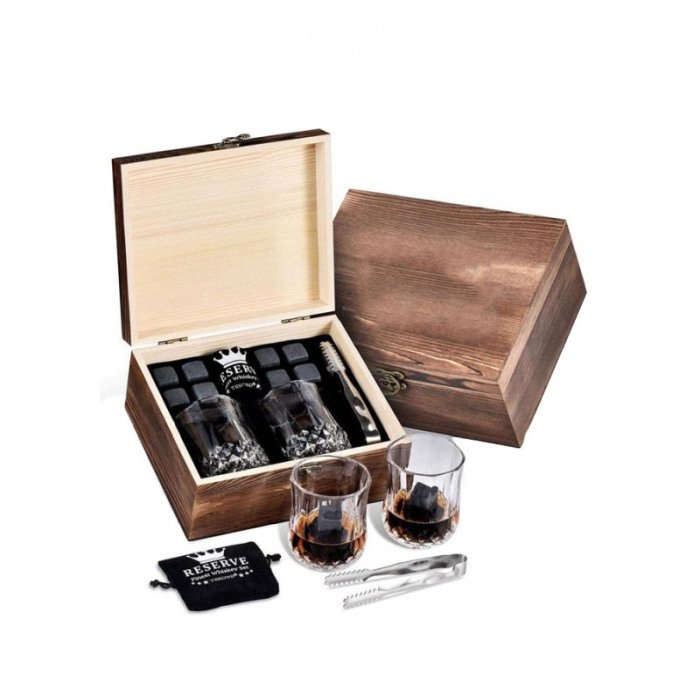 Set cadou pentru barbati WhiskyGame Doty®, cutie eleganta din lemn, 2 pahare, cleste, 8 cuburi din granit si suport pahare, [1]