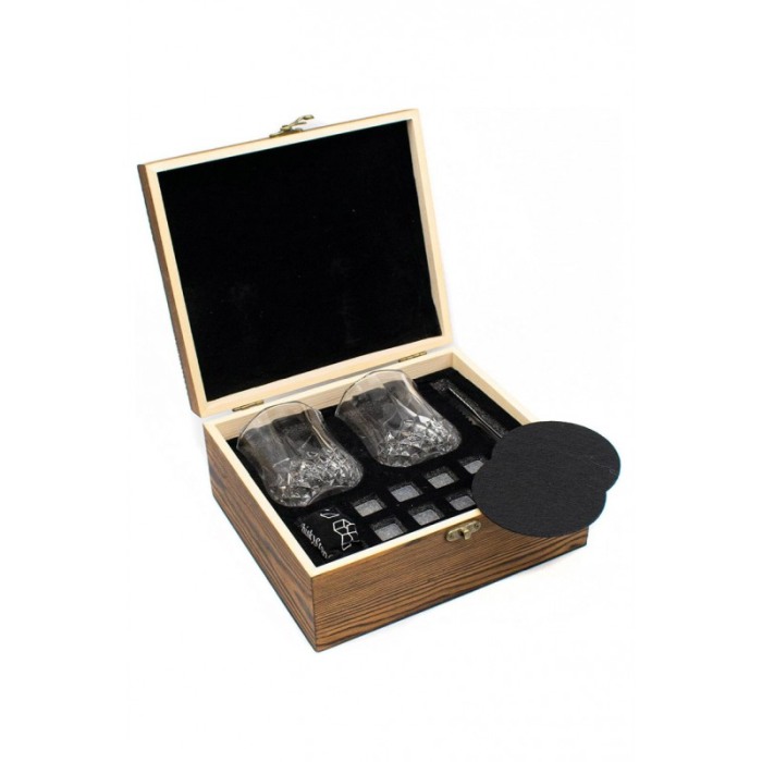 Set cadou pentru barbati WhiskyGame Doty®, cutie eleganta din lemn, 2 pahare, cleste, 8 cuburi din granit si suport pahare, [12]