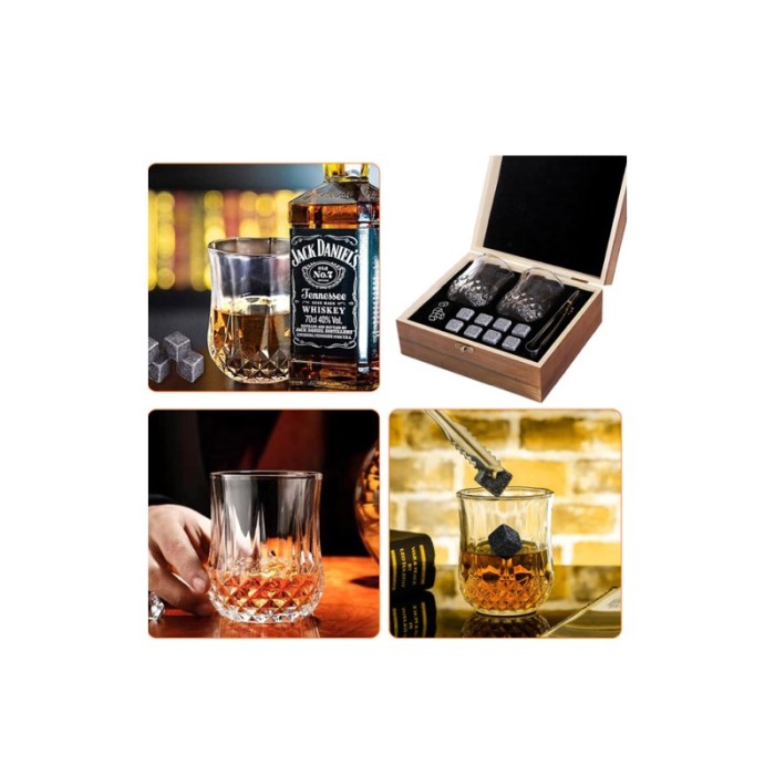 Set cadou pentru barbati WhiskyGame Doty®, cutie eleganta din lemn, 2 pahare, cleste, 8 cuburi din granit si suport pahare, [7]