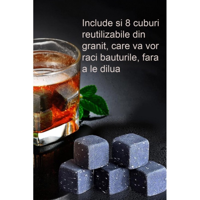 Set cadou pentru barbati WhiskyGame Doty®, cutie eleganta din lemn, 2 pahare, cleste, 8 cuburi din granit si suport pahare, [6]