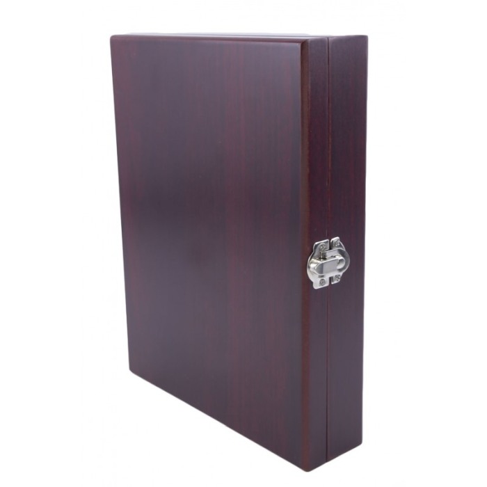 Set cadou plosca metalica cu 2 mini pahare din inox, desfacator,palnie, plosca 200 ml, cutie lemn rosu,incuietoare metalica, des [3]