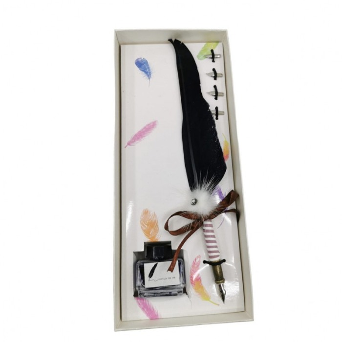 Set caligrafie vintage OldGoldNip, cu penite incluse si calimara, stilou cu pana, alb/negru [3]