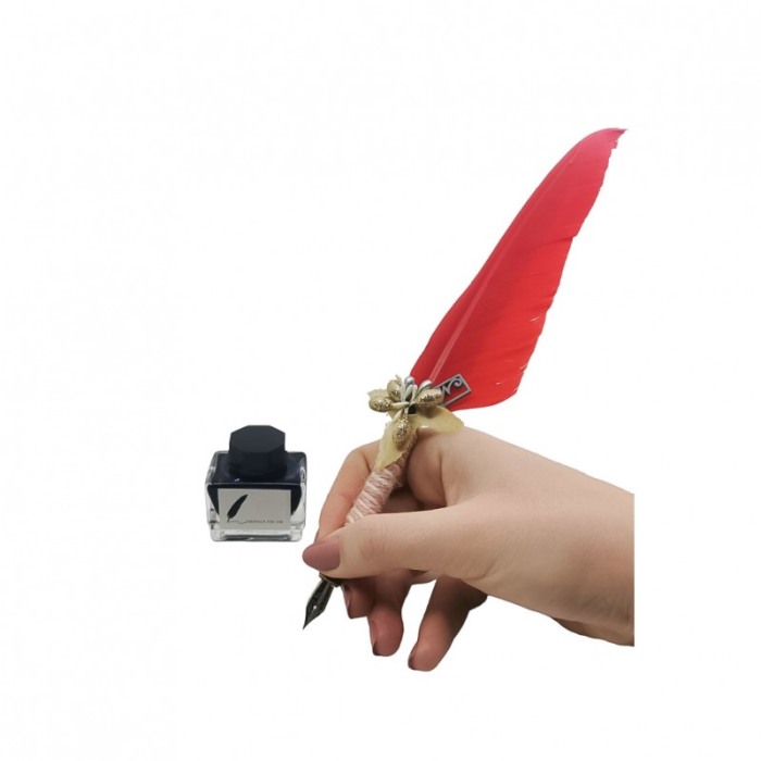 Set caligrafie vintage OldGoldNip, cu penite incluse si calimara, stilou cu pana, rosu [5]