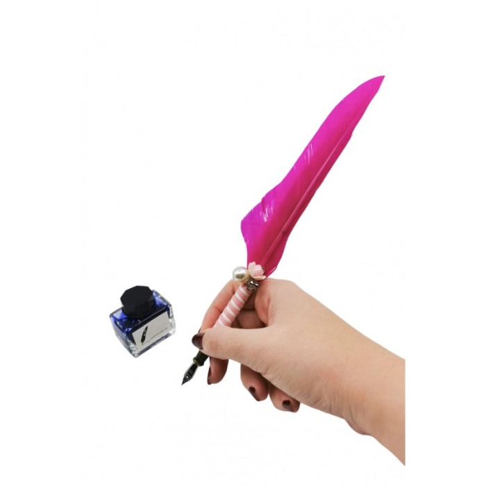 Set caligrafie vintage OldGoldNip, cu penite incluse si calimara, stilou cu pana, roz magenta, Doty®️ [5]