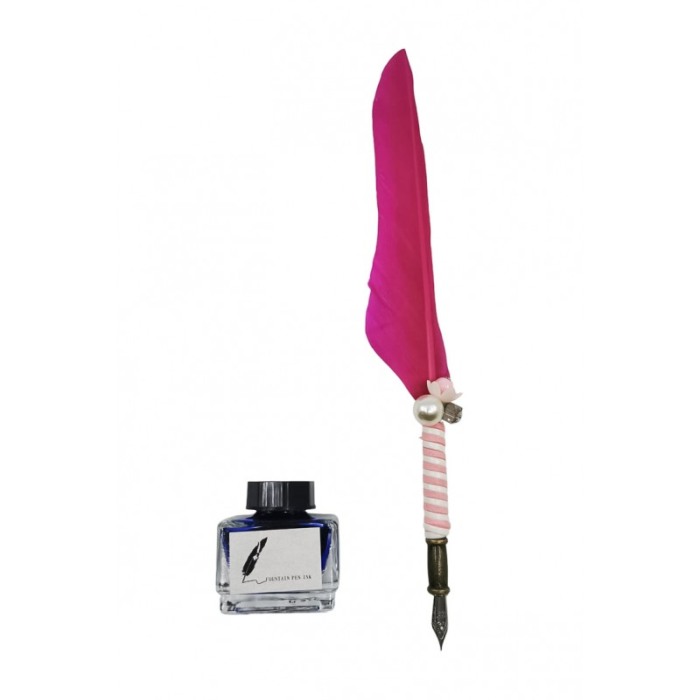 Set caligrafie vintage OldGoldNip, cu penite incluse si calimara, stilou cu pana, roz magenta, Doty®️ [3]