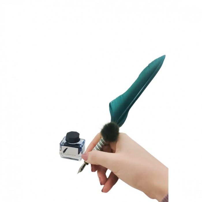 Set caligrafie vintage OldGoldNip, cu penite incluse si calimara, stilou cu pana, verde smarald [5]