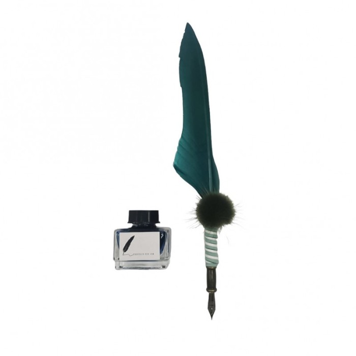 Set caligrafie vintage OldGoldNip, cu penite incluse si calimara, stilou cu pana, verde smarald [3]