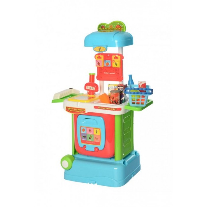 Set casa de marcat,set de joaca supermarket, 34 piese incluse, portabil, sub forma de troler,interactiv, usor de montat,multicol [1]