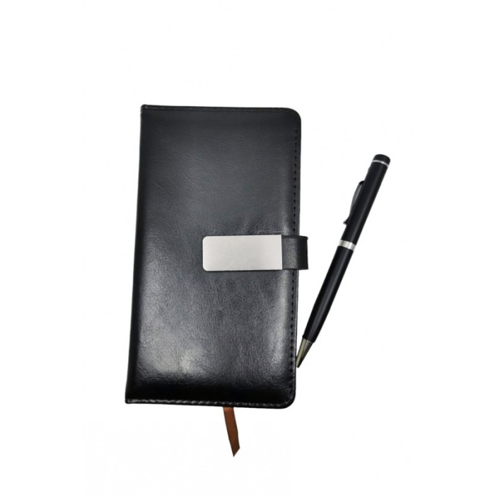 Set cu agenda si pix OfficeGifts Doty®, 17x10 cm, coperta din piele ecologica cu prindere magnetica, accente metalice, negru [4]