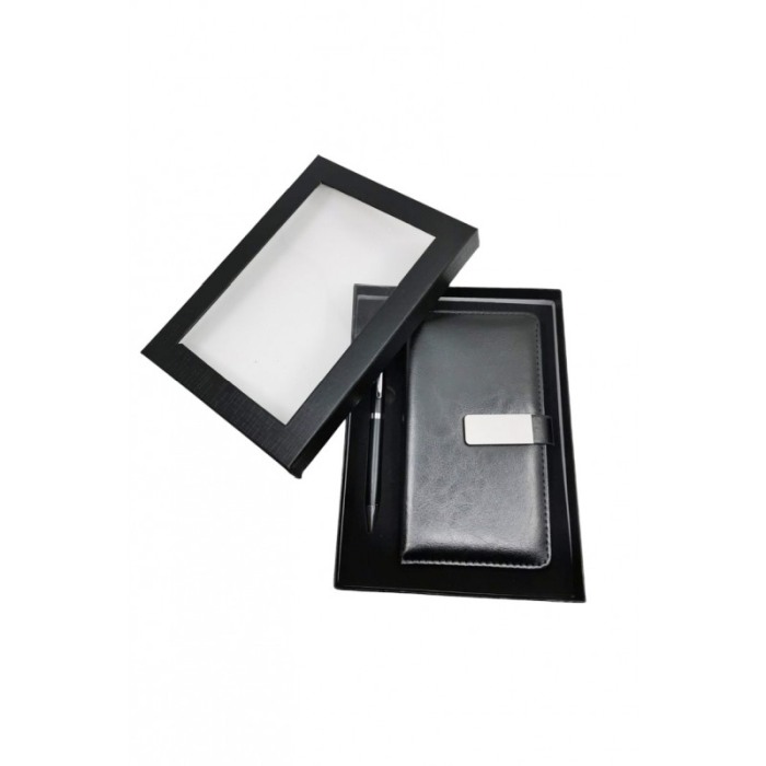 Set cu agenda si pix OfficeGifts Doty®, 17x10 cm, coperta din piele ecologica cu prindere magnetica, accente metalice, negru [5]
