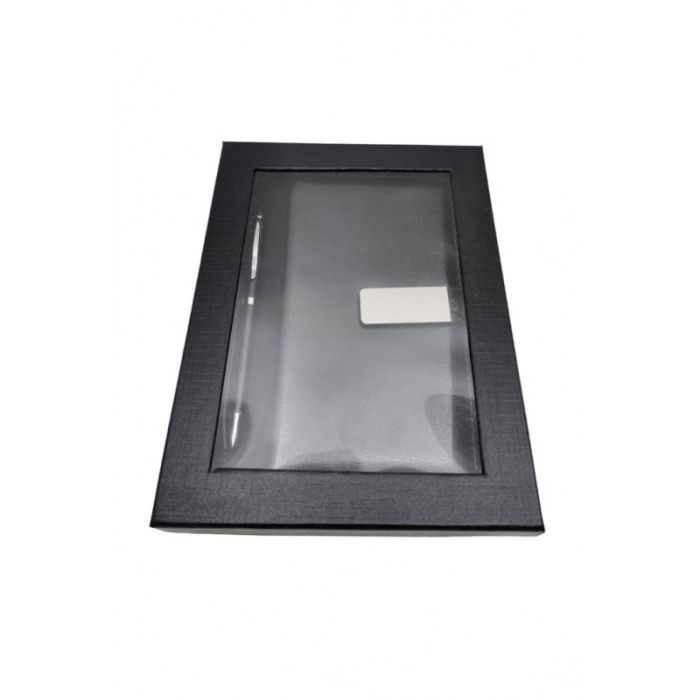 Set cu agenda si pix OfficeGifts Doty®, 17x10 cm, coperta din piele ecologica cu prindere magnetica, accente metalice, negru [3]