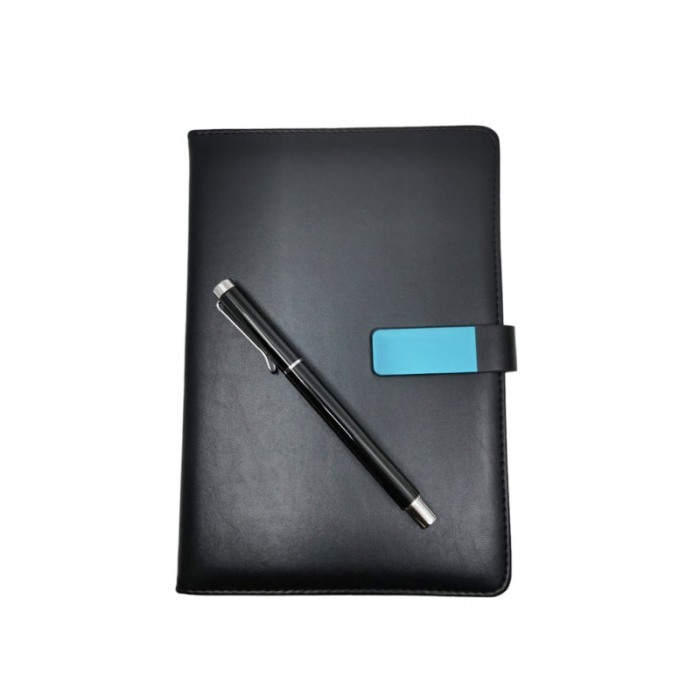 Set cu agenda si pix OfficeGifts Doty®, 20x15 cm, coperta din piele ecologica cu prindere magnetica, accente metalice, negru [5]