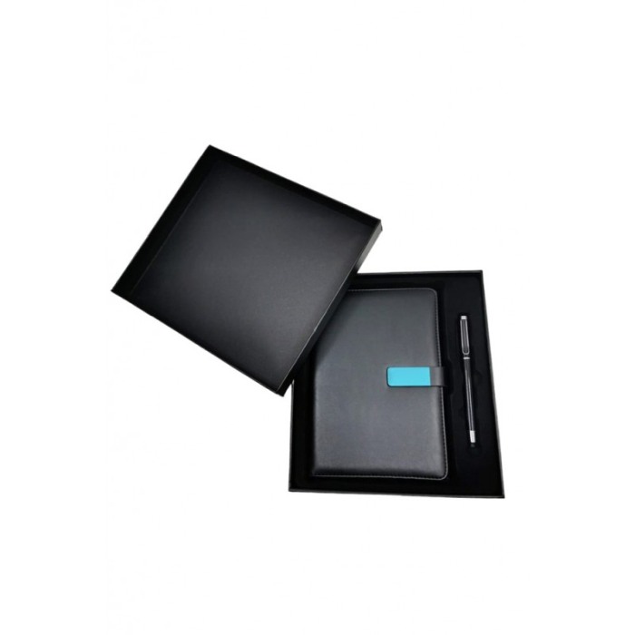 Set cu agenda si pix OfficeGifts Doty®, 20x15 cm, coperta din piele ecologica cu prindere magnetica, accente metalice, negru [3]