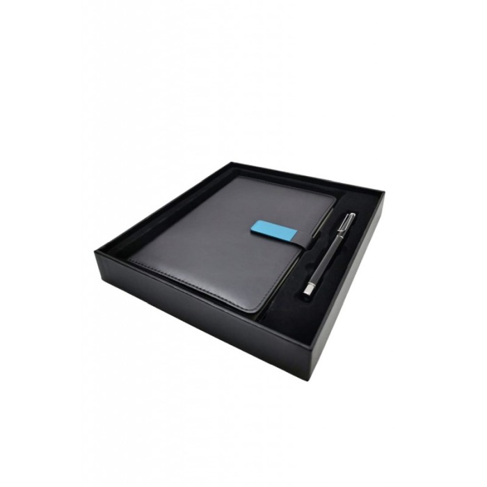 Set cu agenda si pix OfficeGifts Doty®, 20x15 cm, coperta din piele ecologica cu prindere magnetica, accente metalice, negru [2]