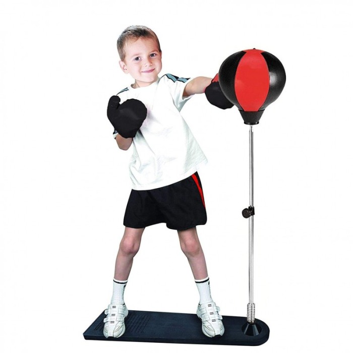 Set de box pentru copii Go Go Go, cu suport vertical , baza pentru picioare, minge, accesorii incluse, negru/rosu, 105 cm [5]