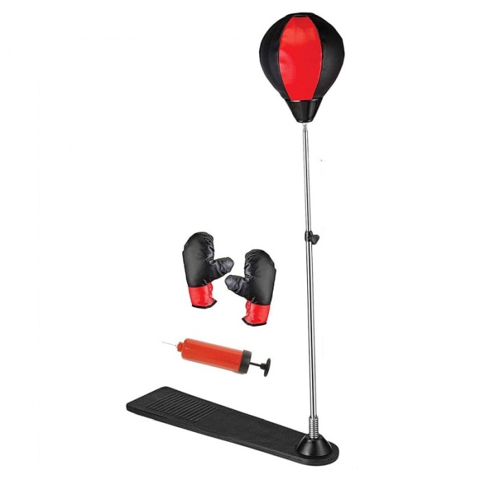 Set de box pentru copii Go Go Go, cu suport vertical , baza pentru picioare, minge, accesorii incluse, negru/rosu, 105 cm [1]