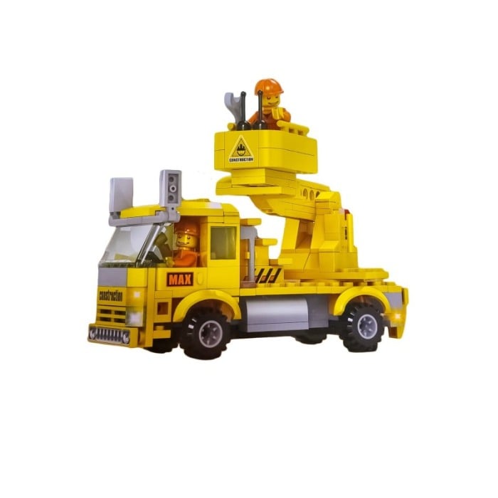 Set de constructie Engineer Cars 2 in 1, escavator si autoutilitara cu lift, 2 figurine, 230 piese, galben, Doty® [3]