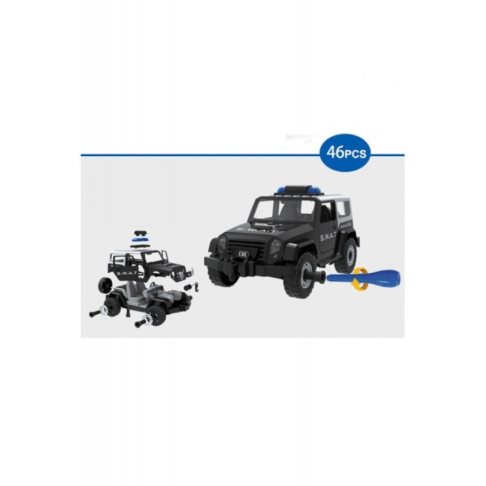 Set de constructie Swat CXL, model masina, jucarie educativa si interactiva, 46 piese, efecte sonore, negru, Doty®️ [6]