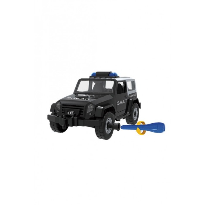 Set de constructie Swat CXL, model masina, jucarie educativa si interactiva, 46 piese, efecte sonore, negru, Doty®️ [1]