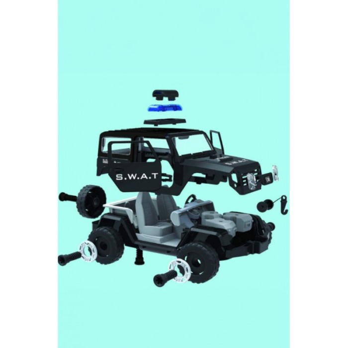 Set de constructie Swat CXL, model masina, jucarie educativa si interactiva, 46 piese, efecte sonore, negru, Doty®️ [5]