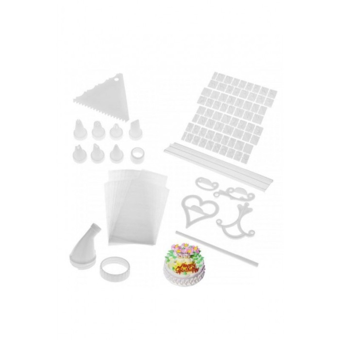 Set de ornare torturi si prajituri MyPerfectCake, 100 accesorii incluse, usor de utilizat, accesorii creative, alb,doty [4]