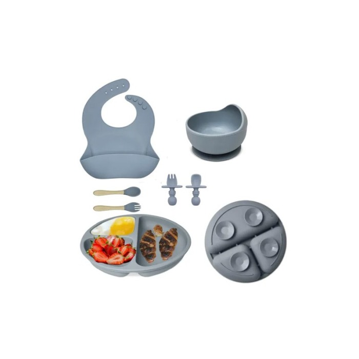 Set de Vesela pentru hranire bebelusi Baby Dining Kit Doty®, din silicon, non toxic, antiderapant, albastru [5]