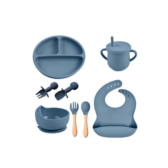Set de Vesela pentru hranire bebelusi Baby Dining Kit Doty®, din silicon, non toxic, antiderapant, albastru [6]