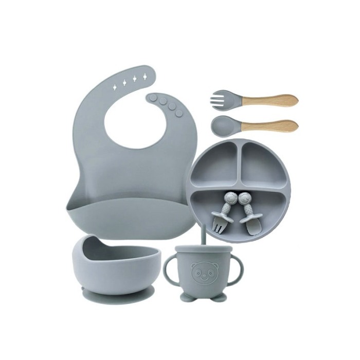 Set de Vesela pentru hranire bebelusi Baby Dining Kit Doty®, din silicon, non toxic, antiderapant, albastru [1]