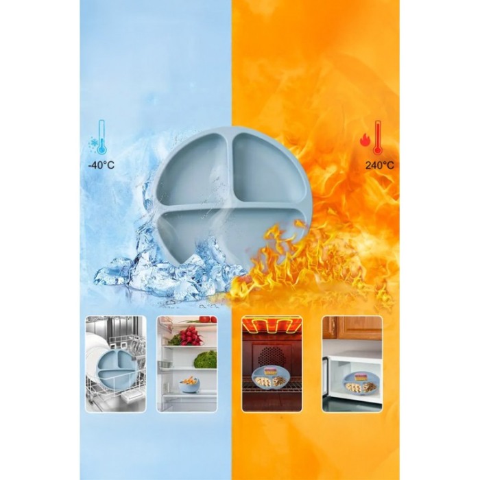 Set de Vesela pentru hranire bebelusi Baby Dining Kit Doty®, din silicon, non toxic, antiderapant, albastru [8]
