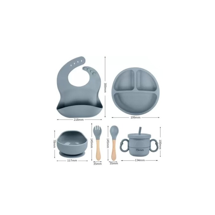 Set de Vesela pentru hranire bebelusi Baby Dining Kit Doty®, din silicon, non toxic, antiderapant, albastru [2]