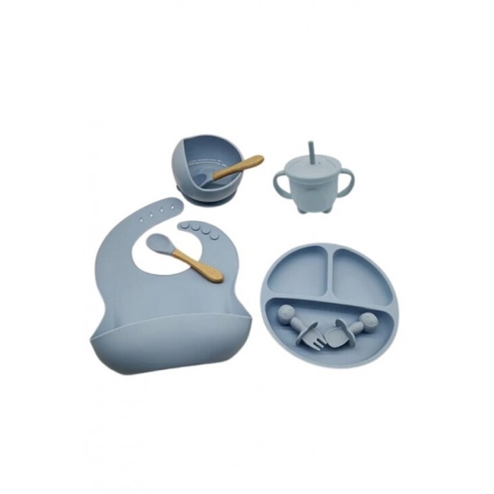 Set de Vesela pentru hranire bebelusi Baby Dining Kit Doty®, din silicon, non toxic, antiderapant, albastru [3]