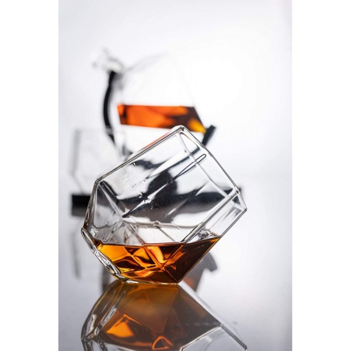 Set decantor Cullinan Diamond, forma diamant, 2 pahare , suport din lemn,materiale de calitate,850 ml [5]